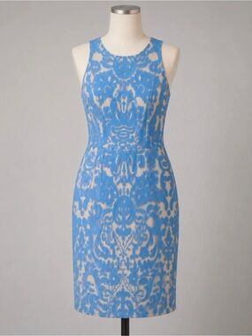 Katherine Kelly sz 12 Sleeveless Blue and White Marcy Jacquard Dress nwt